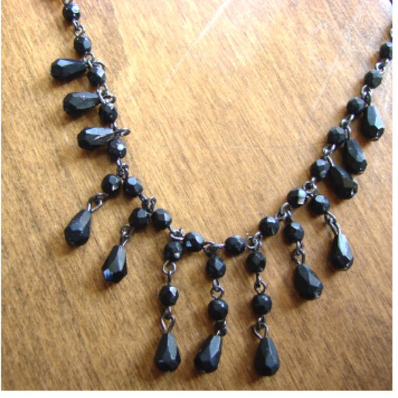 Black Bead Rhinestone Necklace Drop Earring Set Prom Wedding 1928 Jewellery - Picture 4 of 8